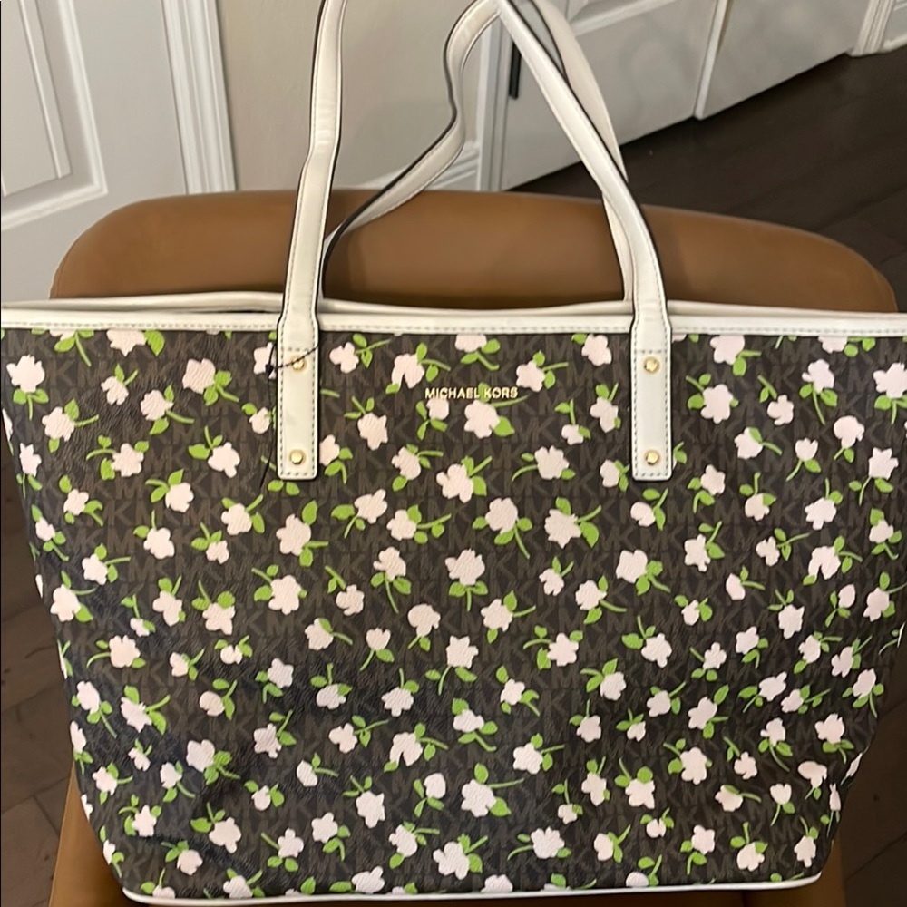 Michael Kors Floral Gray and White Tote